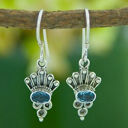 Blue Topaz Sterling Silver Crown Earrings (Indonesia)