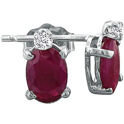 14k White Gold Ruby and Diamond Stud Earrings
