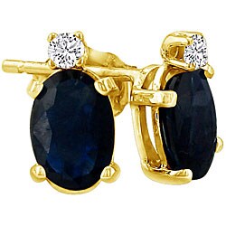 14k Yellow Gold Sapphire and Diamond Stud Earrings