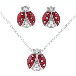 Sterling Silver CZ Ladybug Necklace and Earring Set