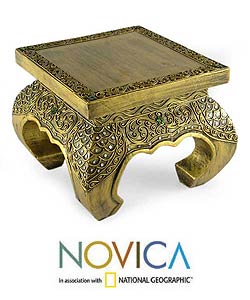 Gilded Wood 'Royal Welcome' Footstool (Thailand)