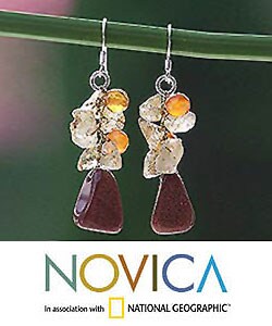 Sterling Silver Quartz and Carnelian 'Bouquet' Earrings (Thailand)