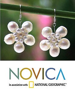 Sterling Silver Pearl 'Jasmine Garland' Earrings (3-10 mm) (Thailand)