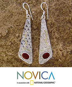 Sterling Silver Garnet 'Art Deco' Earrings (India)