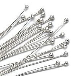 Sterling Silver Fancy Ball Head pins 24 Gauge 1.5 Inch (10)
