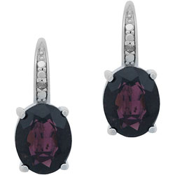 Sterling Silver Garnet and Diamond Oval Earrings