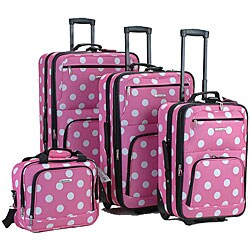Rockland Pink Dot 4-piece Expandable Luggage Set