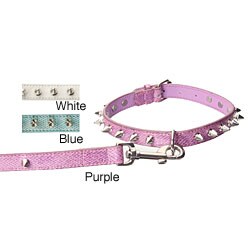 Leather Spike Studded Dog Collar and Leash Set