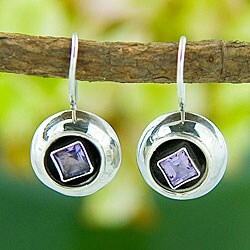 Amethyst Round Silver Earrings (Indonesia)
