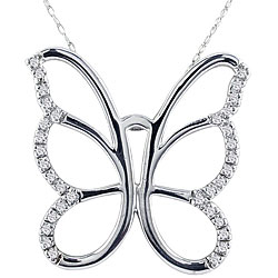 10k White Gold 1/5ct TDW Diamond Butterfly Necklace