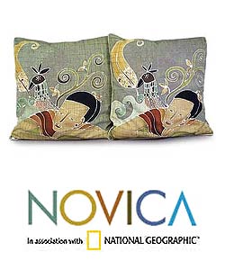 Cotton 'Dreaming of Birds' Cushion Covers (Thailand)