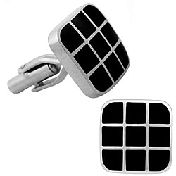 Stainless Steel Checkered Enamel Inlay Cuff Links