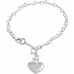 Sterling Silver Heart Link and Charm Bracelet