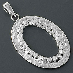 Hammered Silver Cubic Zirconia Oval Pendant (China)
