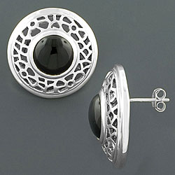 Centered Black Onyx Silver Lace Earrings (China)