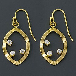 14k Gold over Silver Almond Cubic Zirconia Earrings (China)