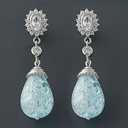 CZ and Blue Ice Glass Silver Earrings (China)