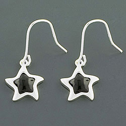 Black Onyx Silver Star Earrings (China)