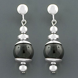 Black Onyx Silver Sphere Dangling Earrings (China)