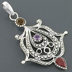 Sterling Silver Multi-gemstone Pendant (India)