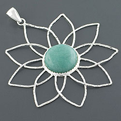 Crystal Cabochon Silver Flower Pendant (Italy)