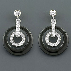 Black Onyx and CZ Silver Earrings (China)