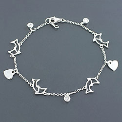 Dolphin Hearts CZ Silver Bracelet (Thailand)