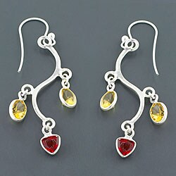 Sterling Silver Citrine and Garnet Vine Earrings (India)
