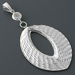 Sterling Silver Cubic Zirconia Leaf-shaped Pendant (China)