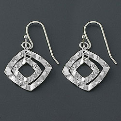Hammered Silver Diamond-shaped Earrings (China)