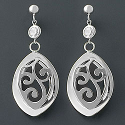 Sterling Silver Cubic Zirconia Lacework Earrings (China)