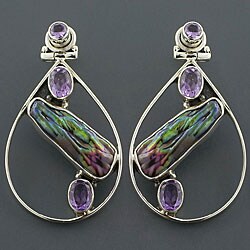Sterling Silver Mother of Pearl and Amethyst Earrings (India)