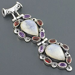 Sterling Silver Moonstone Amethyst Garnet Pendant (India)