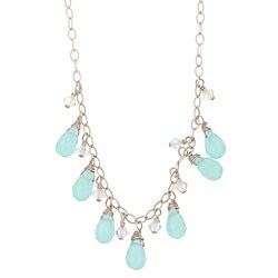 Sterling Silver Blue Aqua Quartz Fringe Necklace