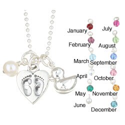 Charming Life Baby Duck/ Silver Heart Birthstone Charm Necklace