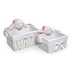 White Nursery Basket Set with Plush Animal