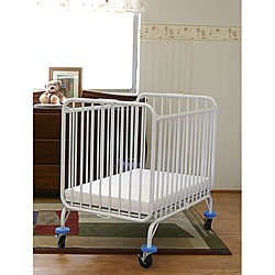 LA Baby Compact Folding Metal Crib with Mattress