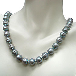 Sterling Silver Grey Freshwater Pearl Necklace (9-10 mm)