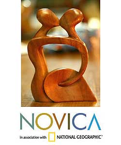 'Abstract Kissing I' Wood Statuette (Indonesia)