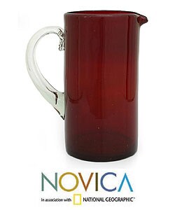 Glass Blown 'Ruby Red' Pitcher (Mexico)
