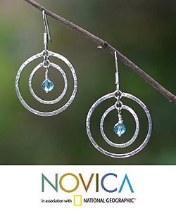 Sterling Silver 'Blue Halo' Earrings (Indonesia)