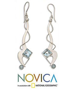 Sterling Silver 'Dancing Swan' Blue Topaz Earrings (Indonesia)
