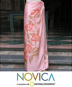 'Peach Hibiscus' Silk Batik Sarong (Indonesia)