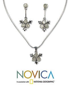 Sterling Silver, Moonstone 'Silver Clover' Jewelry Set (India)