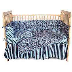 Tadpoles Blue Damask 4-piece Crib Bedding Set
