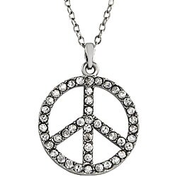 Zinc Alloy Rhinestone Peace Sign Necklace