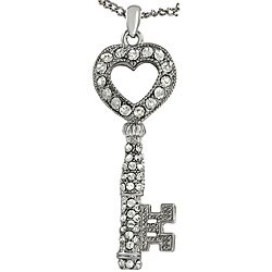 Zinc Alloy Rhinestone Heart Key Necklace