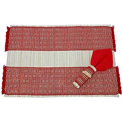 Bamboo and Red Cotton Place Mat/ Napkin (Set of 2)