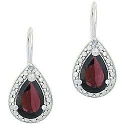 Sterling Silver Garnet and Diamond Accent Earrings