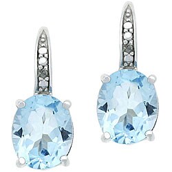 Sterling Silver Blue Topaz/ Diamond Oval Earrings